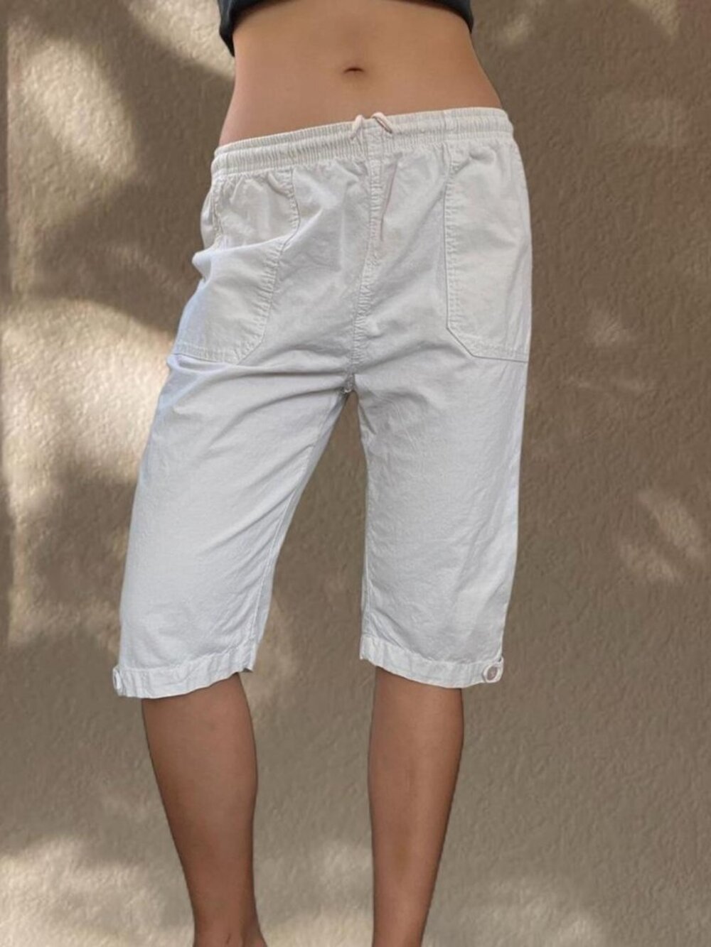 Cream cargo style drawstring capri shorts y2k coastal summer boho relaxed fit